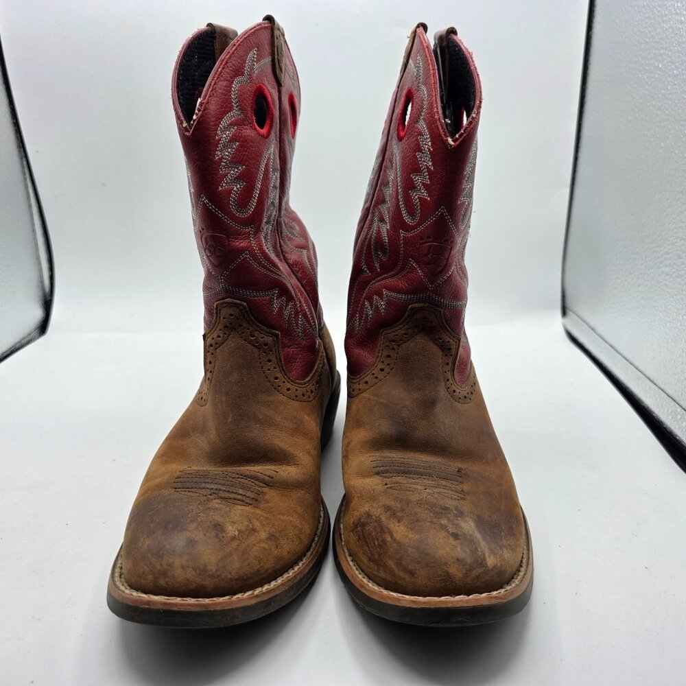 Ariat Heritage Roughstock Kids Size 3 Brown Red Western Leather Boots Casual - Picture 2 of 13